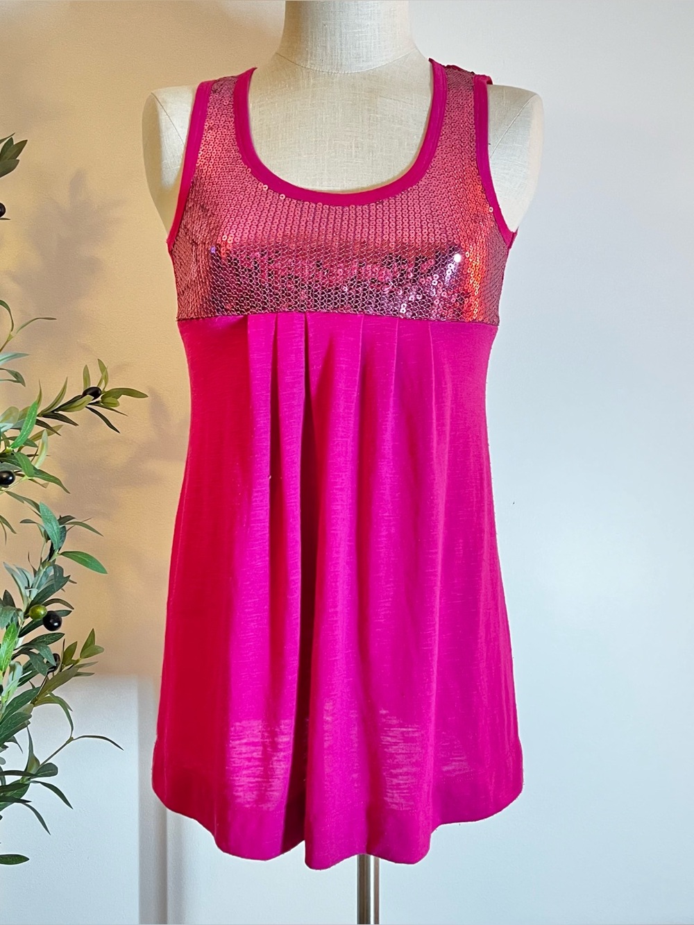 Y2K Sparkle Sequin Tank tunic Dress - Hot Pink